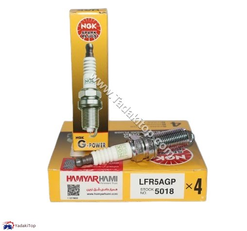 شمع موتور سوزنی پلاتینیوم پایه بلند NGK همیار هامی کد 5018 LFR5AGP بسته 4 عددی مناسب برلیانس H230